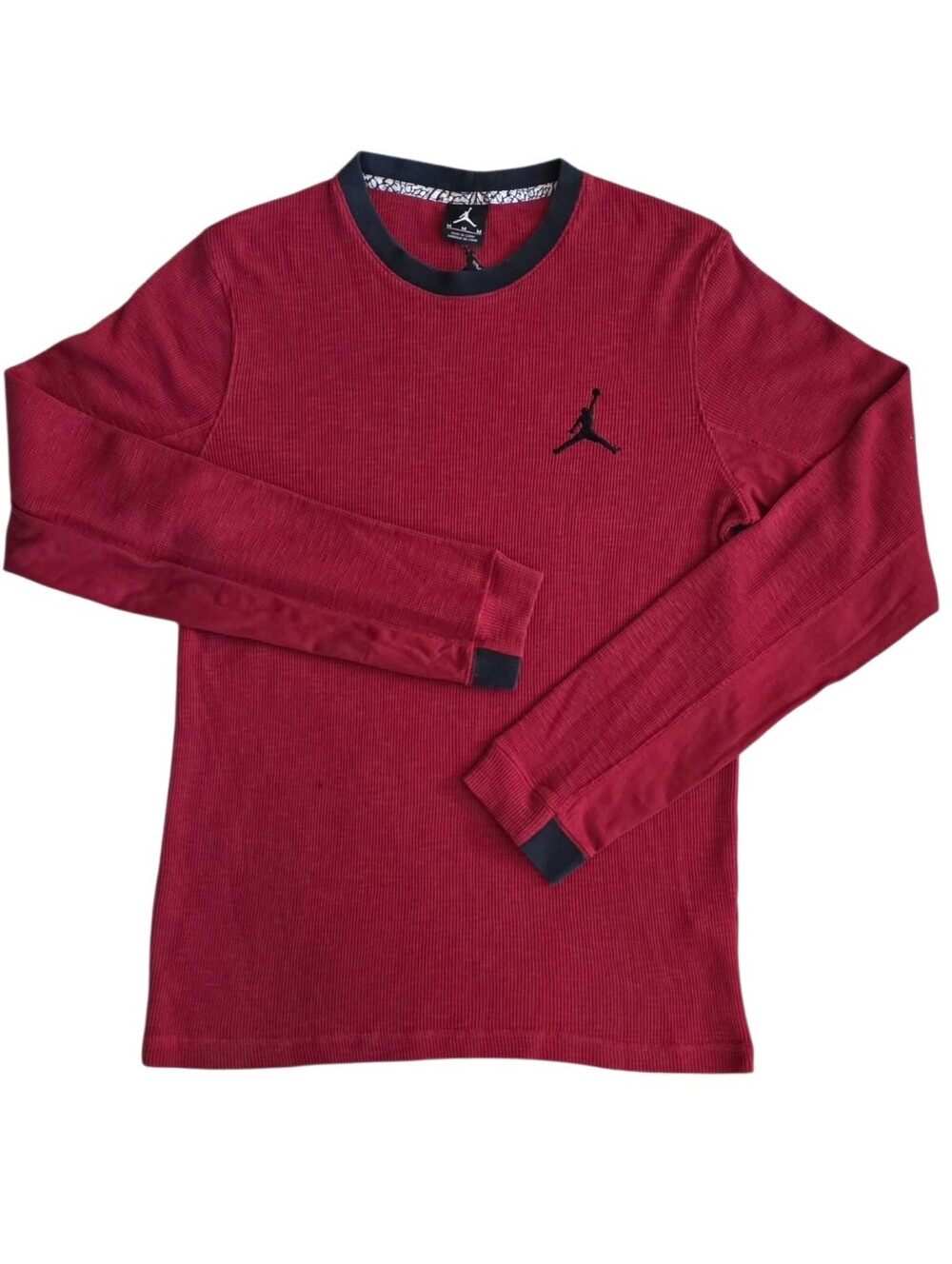 Jordan Medium Red Black Waffle Knit Thermal Jumpman Athletic Shirt